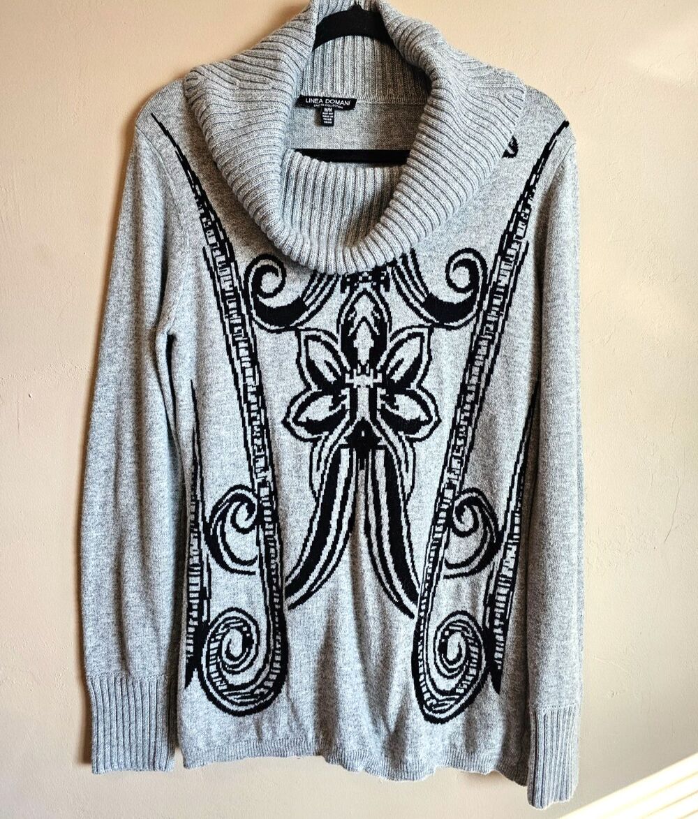 Linea Domani Sweater Limited Collection gray/black cowl neck sz M